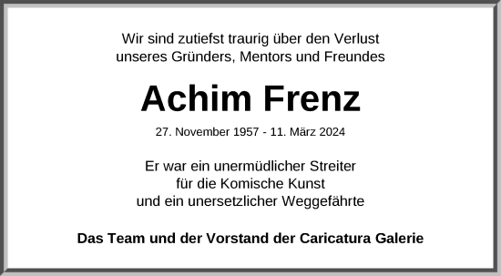 Todesanzeige von Achim Frenz von HNA