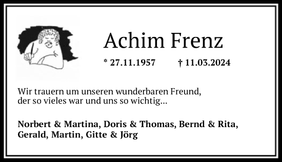 Todesanzeige von Achim Frenz von HNA
