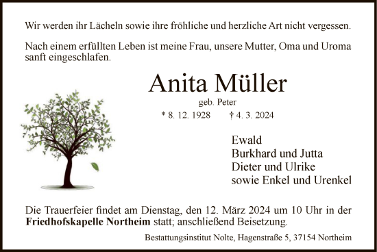 Todesanzeige von Anita Müller von HNA