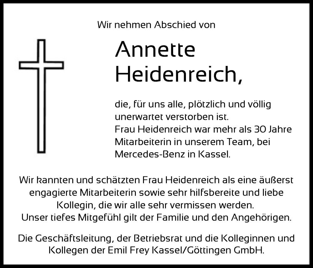  Traueranzeige für Annette Heidenreich vom 20.03.2024 aus HNAHNA