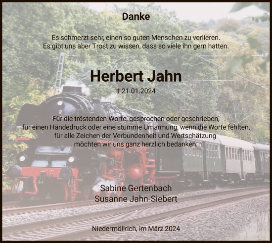 Todesanzeige von Herbert Jahn von HNA