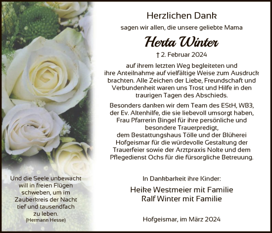 Todesanzeige von Herta Winter von HNA