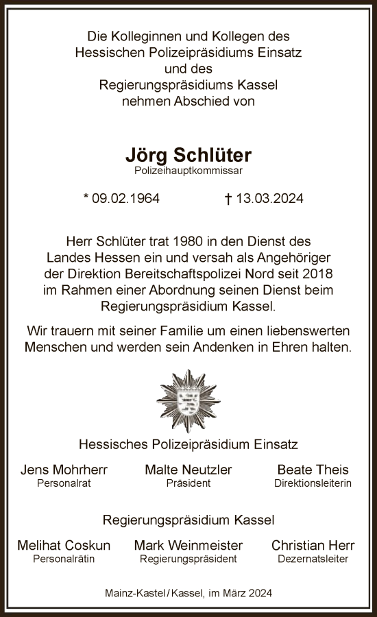 Todesanzeige von Jörg Schlüter von HNA