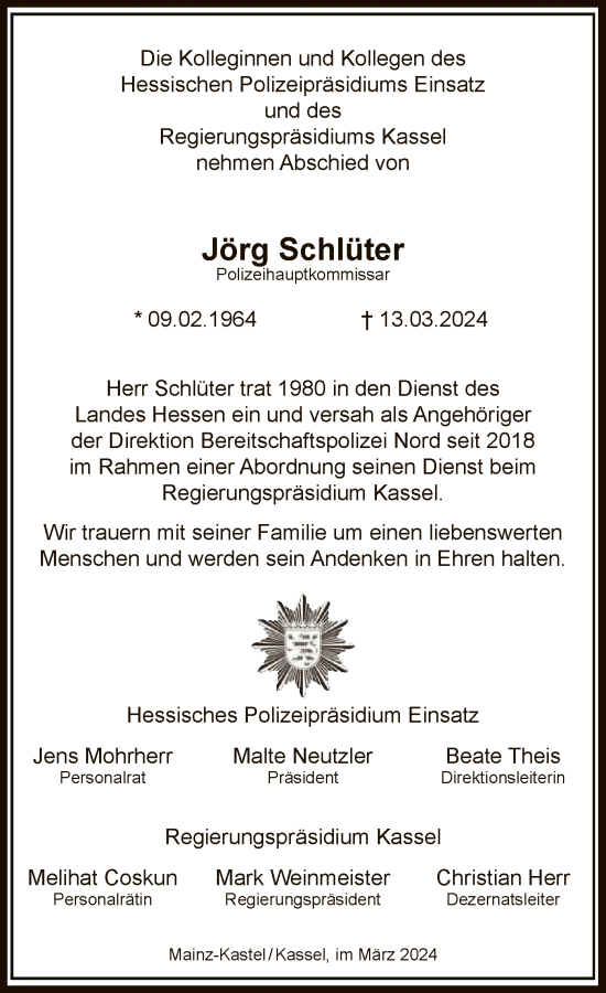 Todesanzeige von Jörg Schlüter von HNA