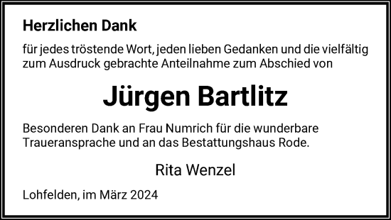 Todesanzeige von Jürgen Barlitz von HNA