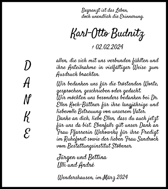 Todesanzeige von Karl-Otto Budnitz von HNA