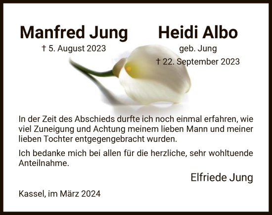 Todesanzeige von Manfred und Heidi  von HNA