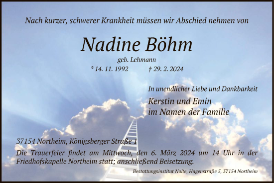Todesanzeige von Nadine Böhm von HNA