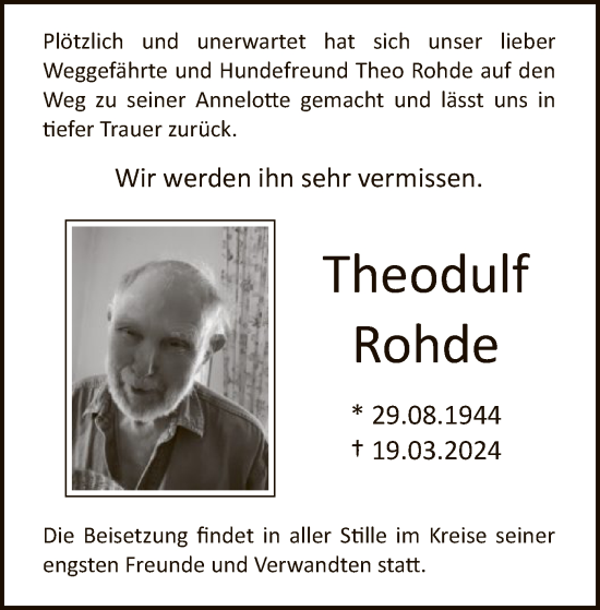 Todesanzeige von Theodulf Rohde von HNAHNA