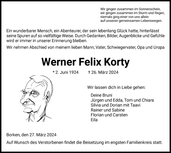 Todesanzeige von Werner Felix Korty von HNA