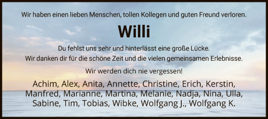 Todesanzeige von Willi  von HNA