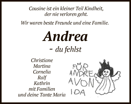 Todesanzeige von Andrea  von HNA