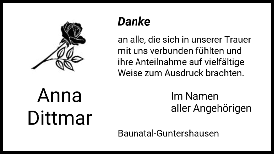Todesanzeige von Anna Dittmar von HNA