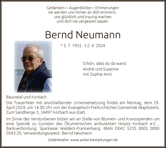 Todesanzeige von Bernd Neumann von HNA