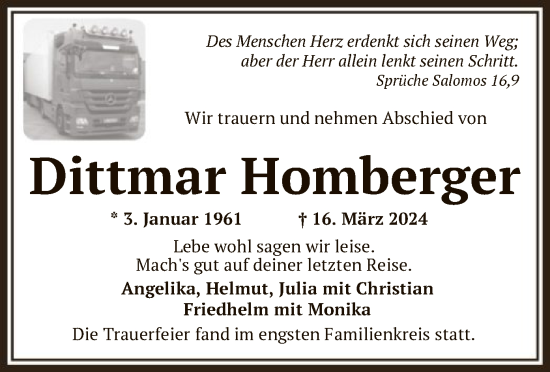 Todesanzeige von Dittmar Homberger von HNAHNAHNA
