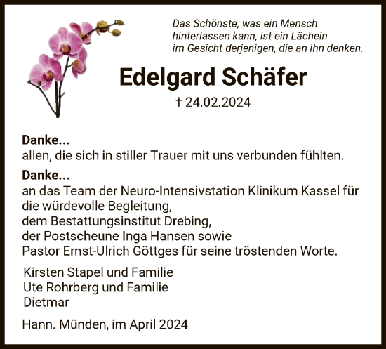 Todesanzeige von Edelgard Schäfer von HNA