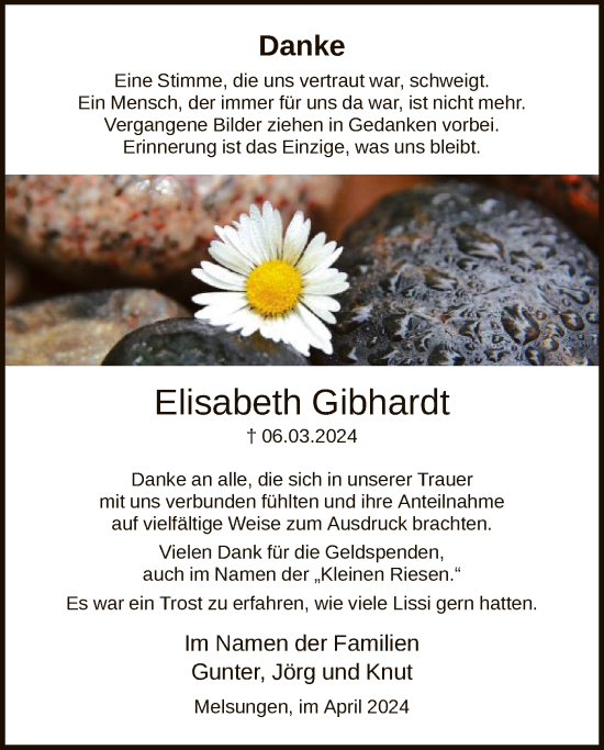 Todesanzeige von Elisabeth Gibhardt von HNA