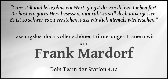 Todesanzeige von Frank Mardorf von HNA