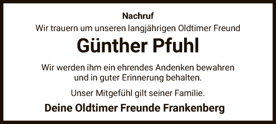 Todesanzeige von Günther Pfuhl von HNA