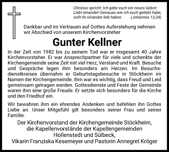 Todesanzeige von Gunter Kellner von HNA