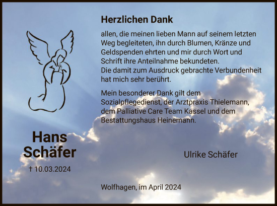 Todesanzeige von Hans Schäfer von HNA