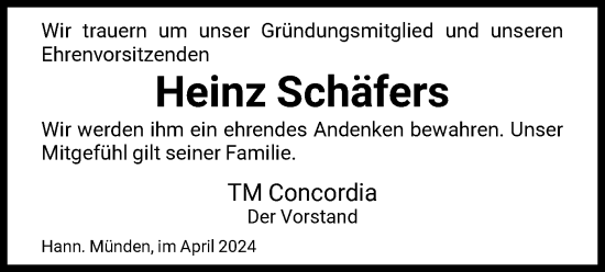 Todesanzeige von Heinz Schäfers von HNA