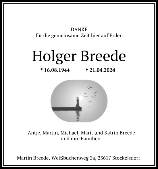 Todesanzeige von Holger Breede von HNAHNA