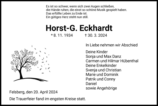 Todesanzeige von Horst-G. Eckhardt von HNAHNA