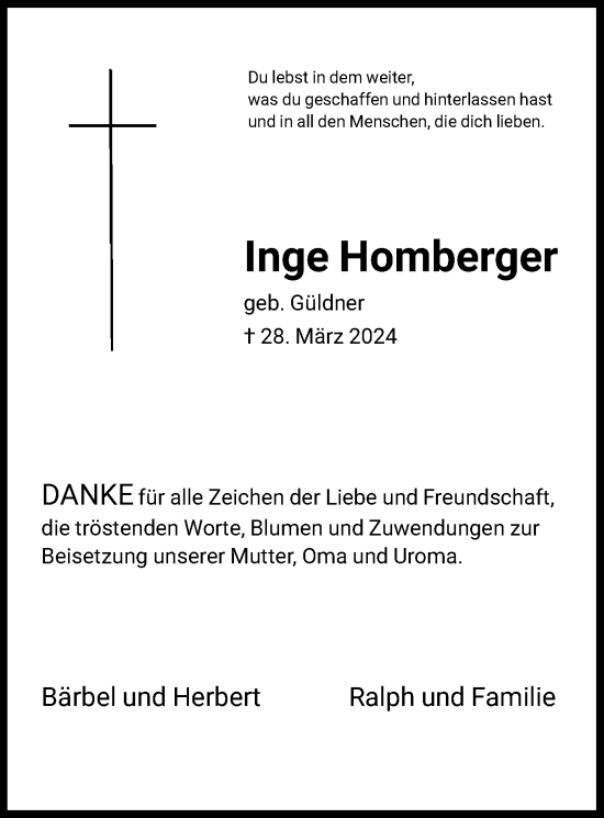 Todesanzeige von Inge Homberger von HNA