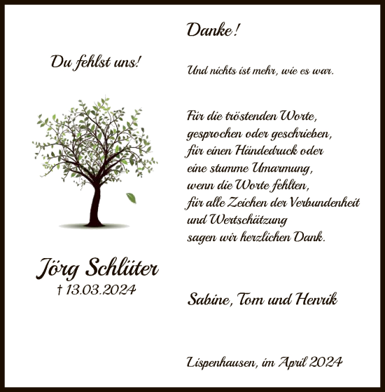 Todesanzeige von Jörg Schlüter von HNA