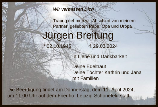 Todesanzeige von Jürgen Breitung von HNA