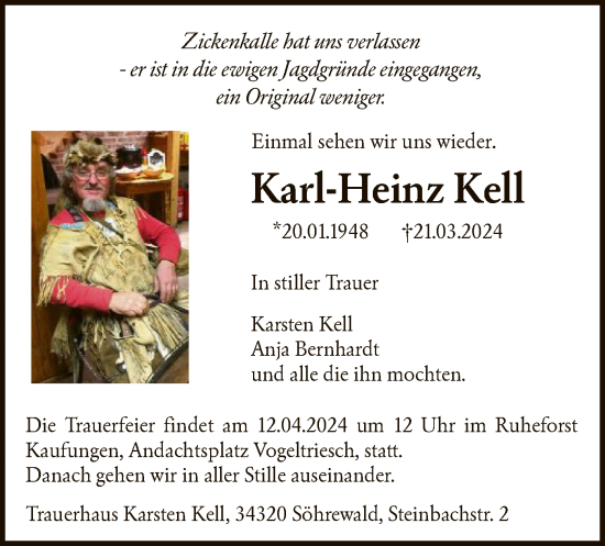Todesanzeige von Karl-Heinz Kell von HNAHNA