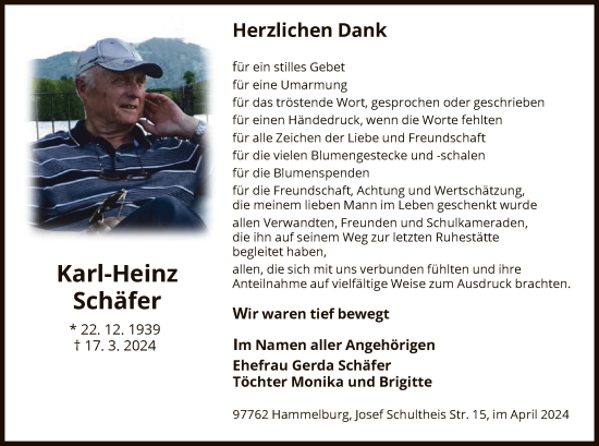 Todesanzeige von Karl-Heinz Schäfer von HNA