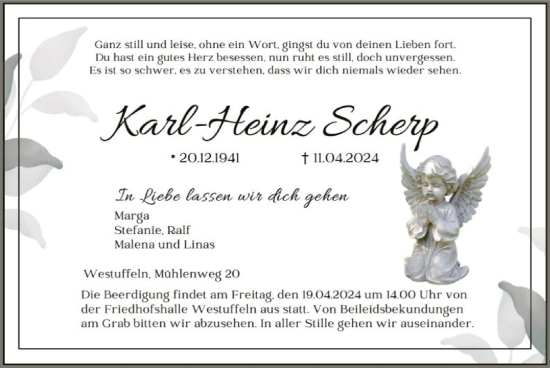 Todesanzeige von Karl-Heinz Scherp von HNA