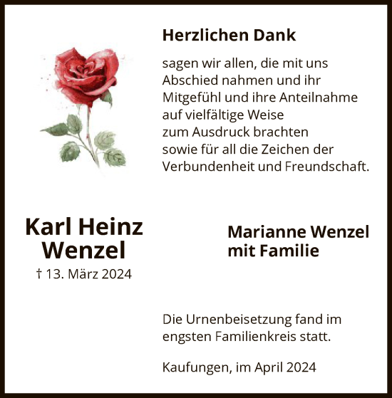 Todesanzeige von Karl Heinz Wenzel von HNA