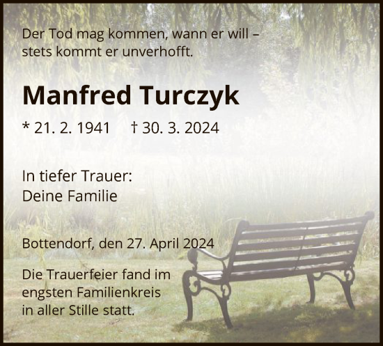 Todesanzeige von Manfred Turczyk von HNA