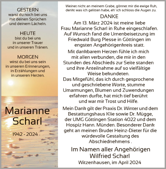 Todesanzeige von Marianne Scharl von HNA