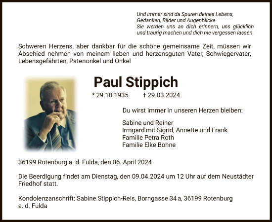 Todesanzeige von Paul Stippich von HNAHNA