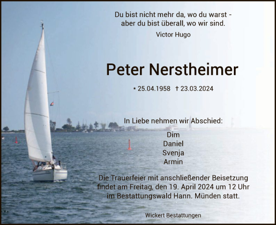 Todesanzeige von Peter Nerstheimer von HNA
