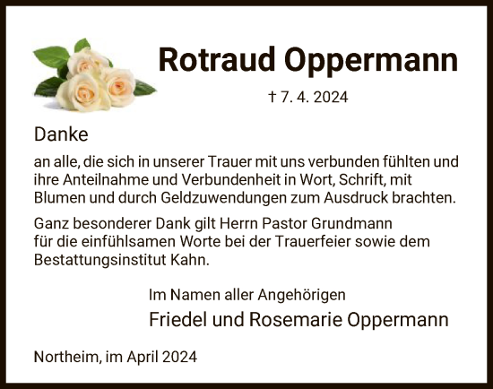 Todesanzeige von Rotraud Oppermann von HNA