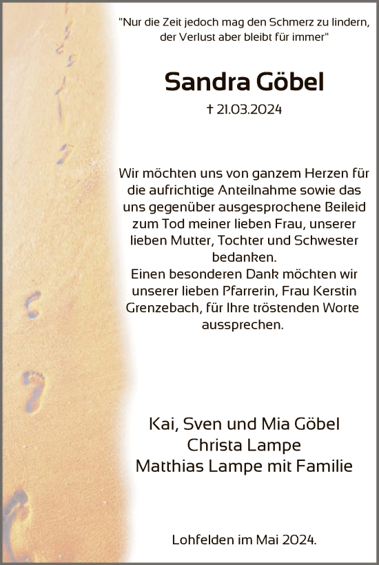 Todesanzeige von Sandra Göbel von HNA