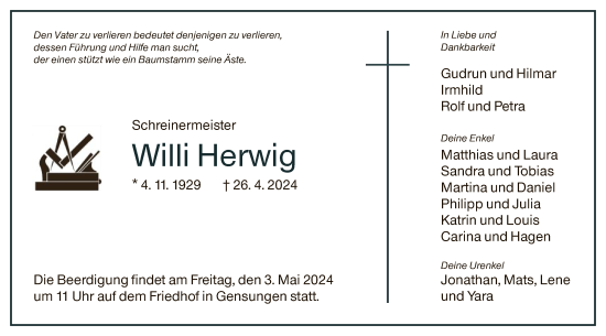 Todesanzeige von Willi Herwig von HNAHNA