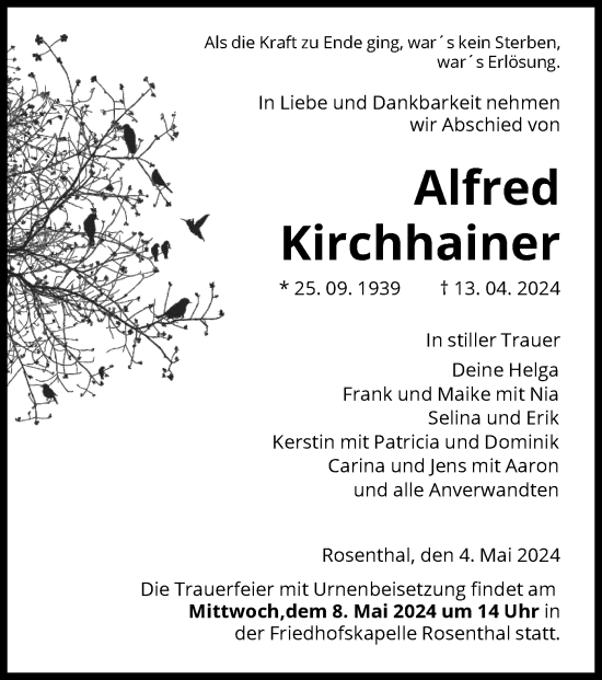 Todesanzeige von Alfred Kirchhainer von HNA