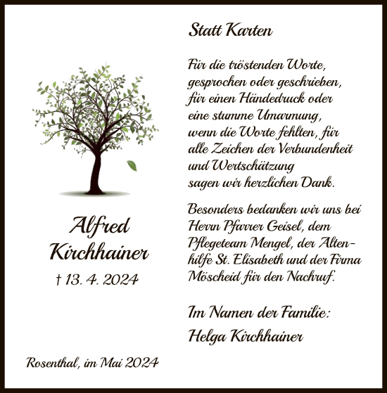 Todesanzeige von Alfred Kirchhainer von HNA