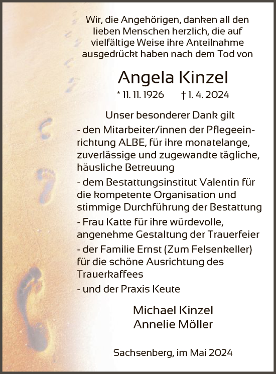 Todesanzeige von Angela Kinzel von HNAWLZ