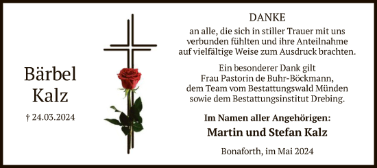 Todesanzeige von Bärbel Kalz von HNA