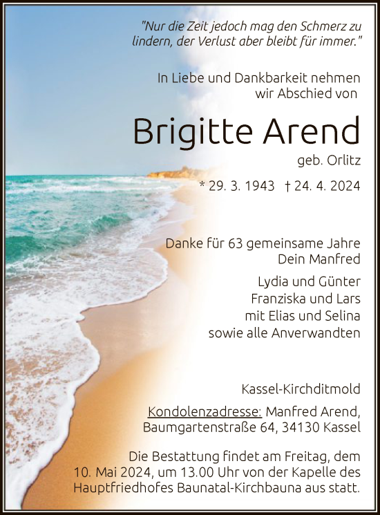 Todesanzeige von Brigitte Arend von HNA