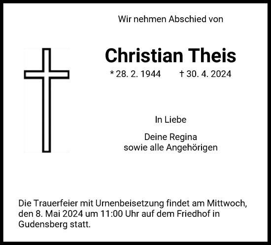 Todesanzeige von Christian Theis von HNA