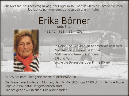 Todesanzeige von Erika Börner von HNA
