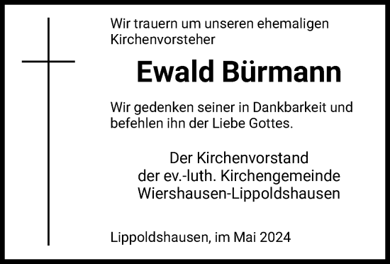 Todesanzeige von Ewald Bürmann von HNA